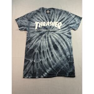 Thrasher Tie Dye Skateboard Magazine T Shirt Womens Medium Gray Black Graphic